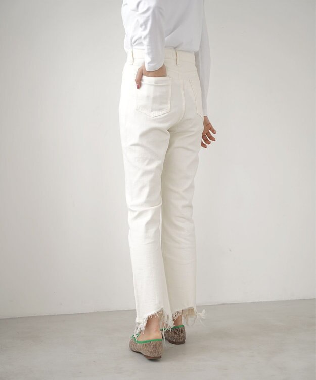 woadblue ブーティフレア ストレッチデニムパンツ ホワイト WHITE