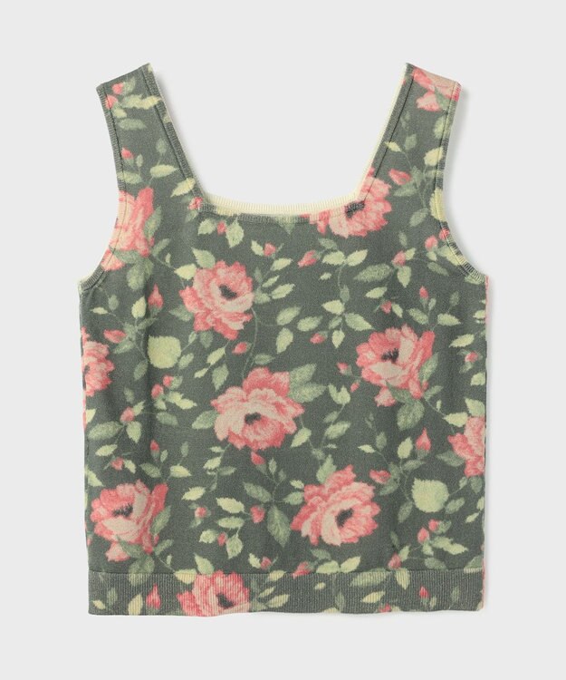 GRACE CONTINENTAL ローズプリントニットトップ ブラック