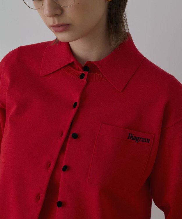 GRACE CONTINENTAL バイカラーロゴニットカーディガン レッド