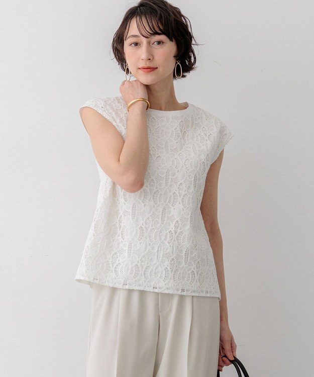 23区 【先行予約】コードエンブロイダリージャージー フレンチスリーブ カットソー ホワイト系