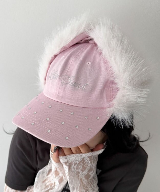 WEGO ラインストーンドッグイヤーキャップ ライトピンク