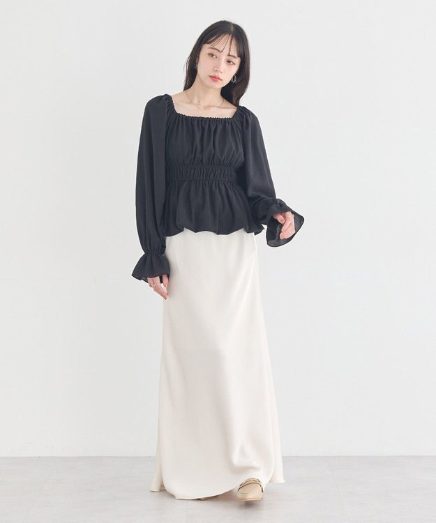 earth music&ecology バルーンヘムブラウス Black