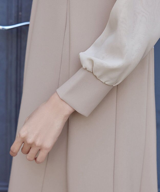 Tiaclasse L 【ストレッチジョーゼット】 シフォン袖ワンピース グレージュ