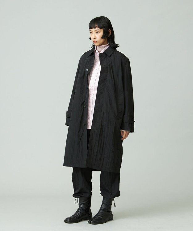 J.PRESS YORK STREET 【UNISEX】ナイロンワッシャーステンカラーコート ブラック系