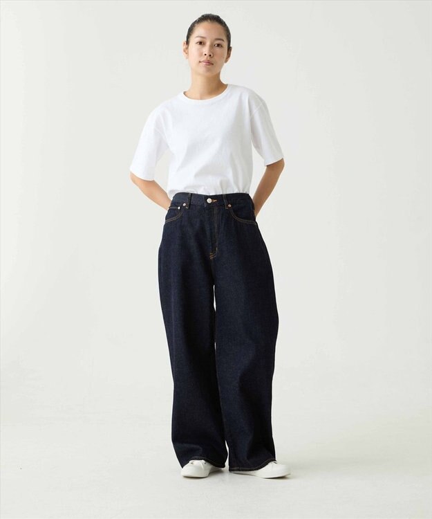 caqu Linen sagging wide pants ワイドシルエットリネンデニム rinse