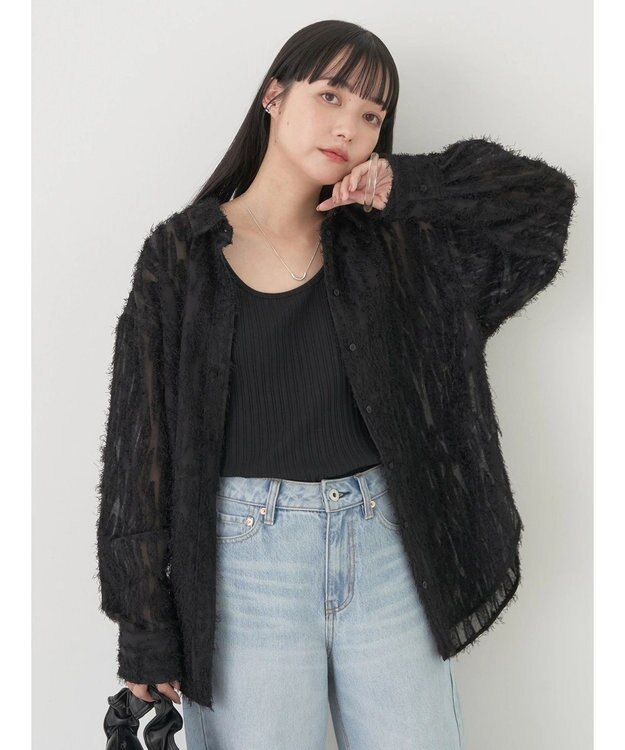 earth music&ecology ジャガードシャツ Black