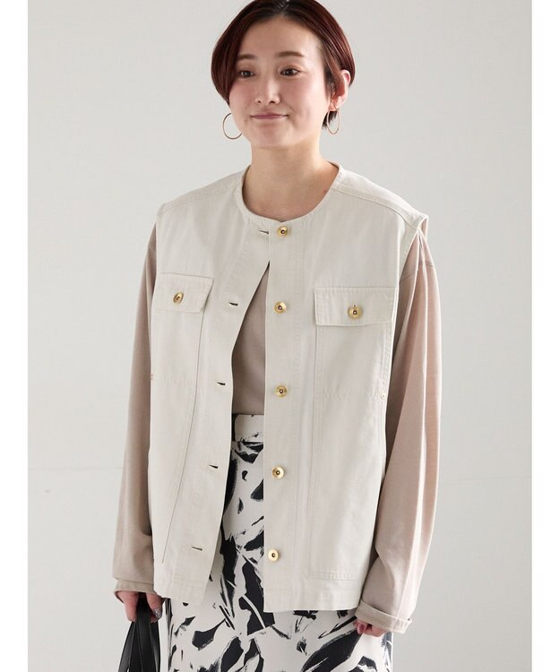 Te chichi ノーカラーワークベスト オフホワイト