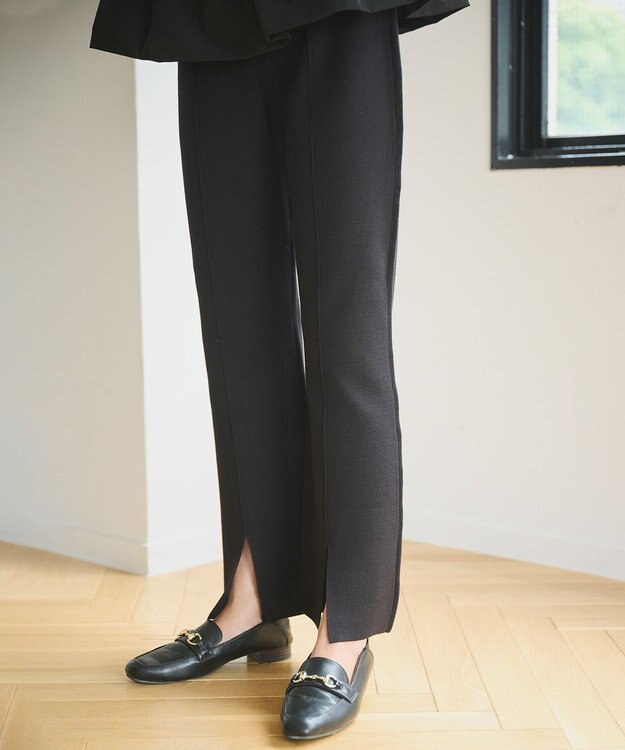 #Newans 【洗える】セミフレアニットパンツ ブラック