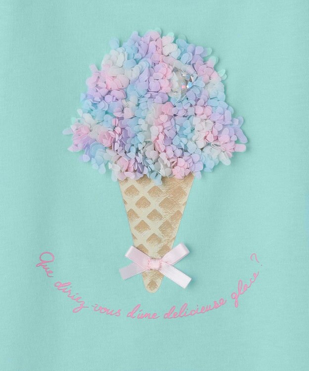 ANY KIDS 【綿100%】ひんやり フリル袖 もしゃもしゃTシャツ ミント×アイス