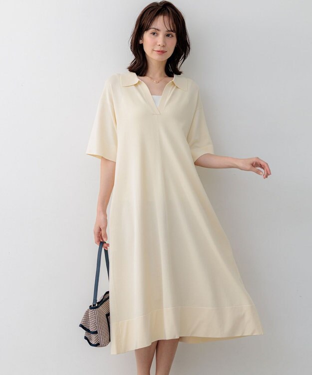 組曲 クリアストレッチスキッパーニット ワンピース アイボリー系