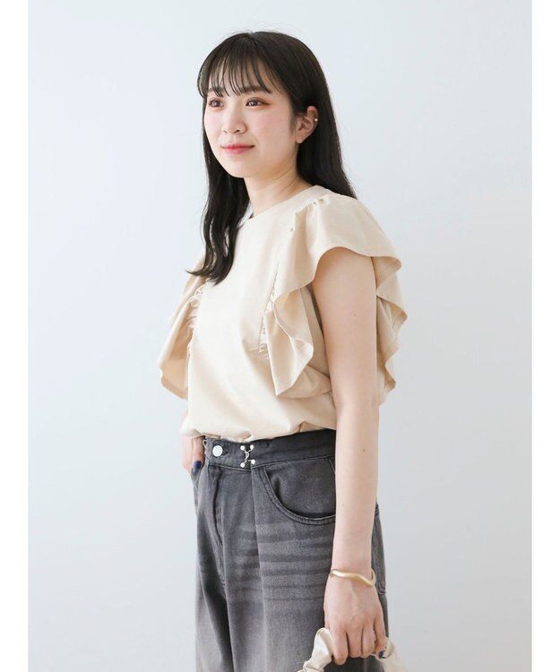 Green Parks ・ＳＵＧＡＲ　ＳＰＯＯＮ＜ＣＯＯＬ＞ラッフルスリーブＴＥＥ Beige