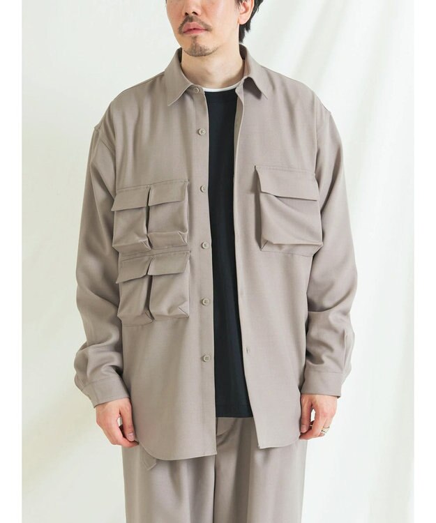 CRAFT STANDARD BOUTIQUE ポリエステルツイルポケッタブルシャツ Gray Beige