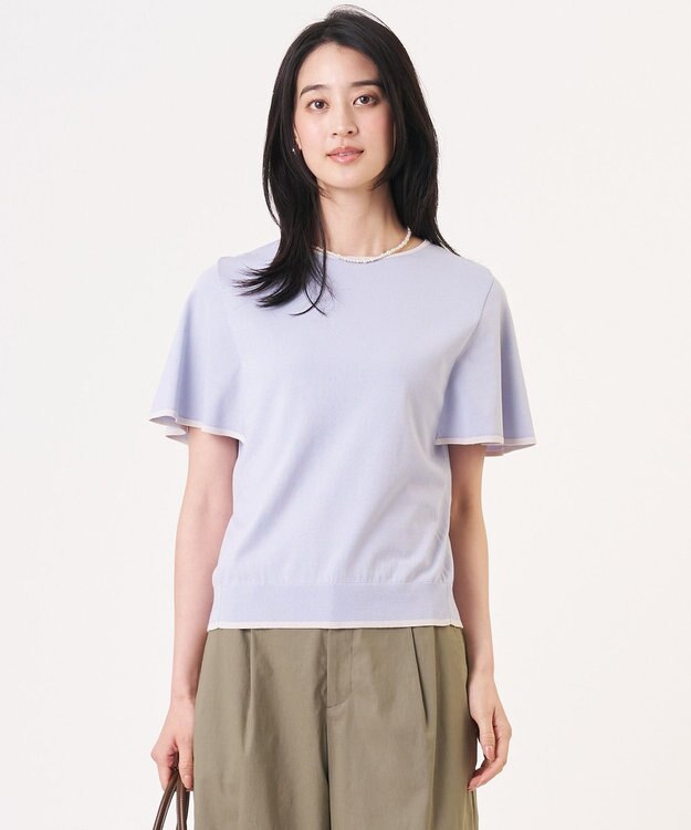 J.PRESS LADIES 【シーンレスに活躍】COOL MINT COTTON POLYESTER フレアスリーブ ニット プルオーバー サックス系
