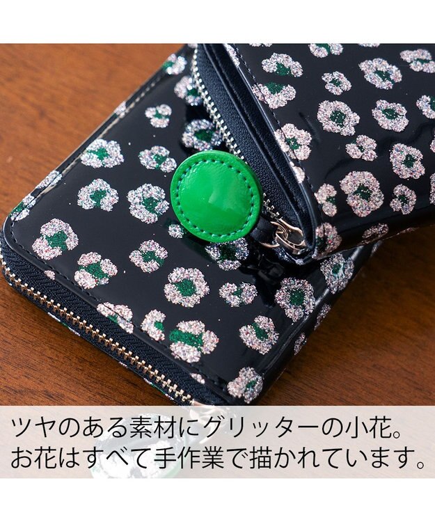 tsumori chisato CARRY グリッターフラワー ラウンドファスナー 長財布 ブラック