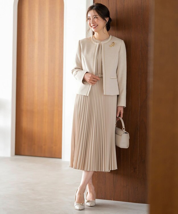 ANY SIS リップルボーダーストレッチ ジャケット ベージュシャンブレー