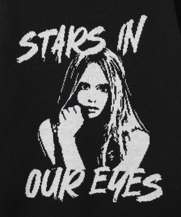 WEGO グラフィックBIGニットプルオーバー ブラック