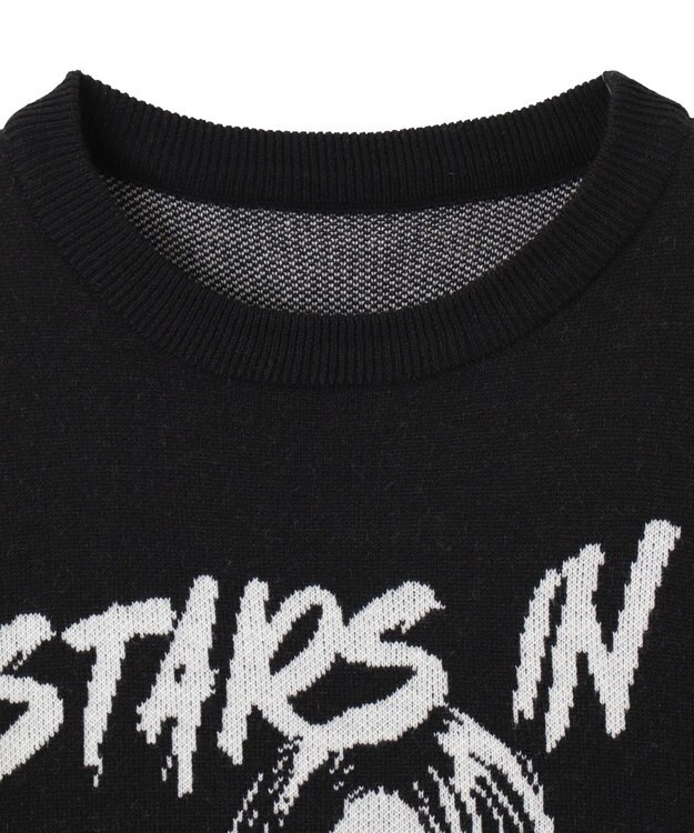 WEGO グラフィックBIGニットプルオーバー ブラック