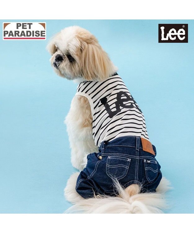 PET PARADISE Lee 鹿の子 ボーダー パンツつなぎ 小型犬 ネイビー×ホワイト