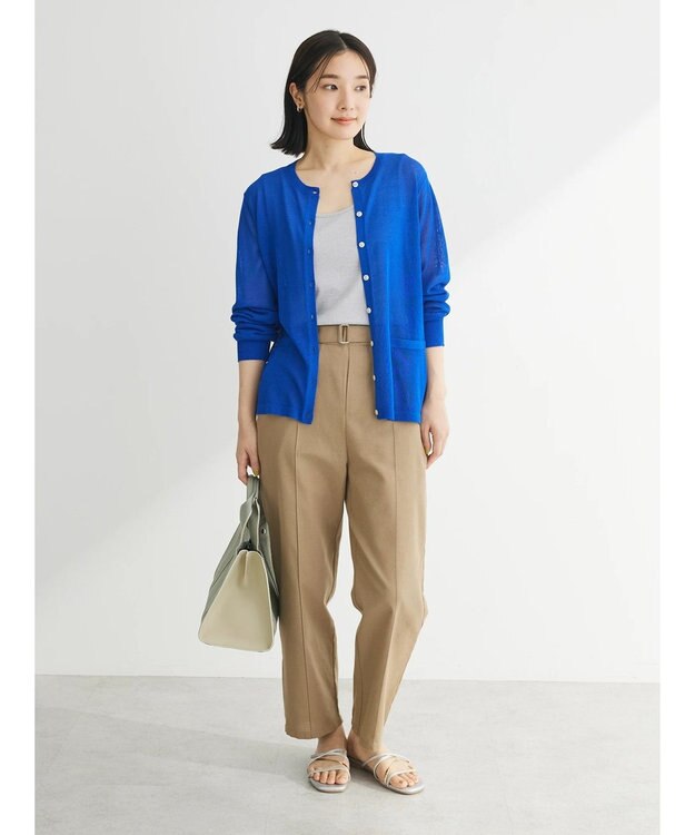 Green Parks 綿麻混バックルベルト付テーパードパンツ Dark Beige