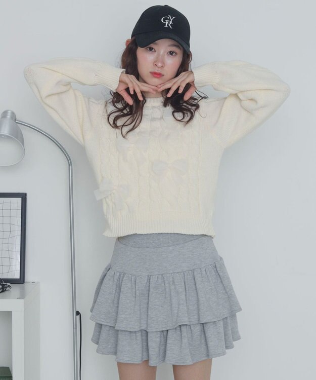 WEGO チュールリボンケーブルニット ホワイトアイボリー