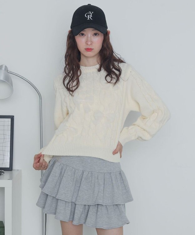 WEGO チュールリボンケーブルニット ホワイトアイボリー