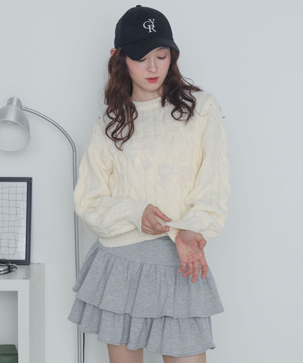 WEGO チュールリボンケーブルニット ホワイトアイボリー