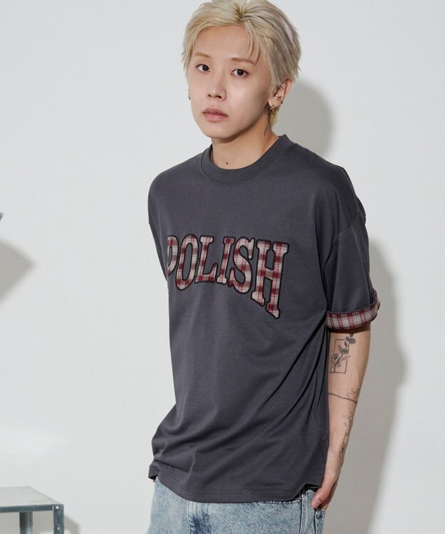 WEGO 【ユニセックス着用ITEM】チェックディテールロゴT（SS） スミクロ