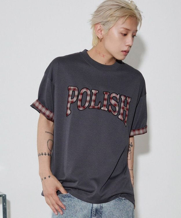 WEGO 【ユニセックス着用ITEM】チェックディテールロゴT（SS） スミクロ