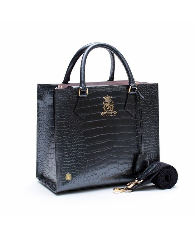 A.D.M.J. 【牛革】クロコ型押しスクエアトートM オニキスパール