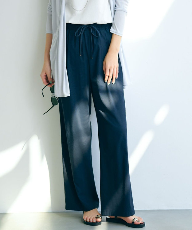 23区 L 【STORY7月号掲載/洗える】リネンヴィスコースストレッチ ドロスト パンツ ネイビー系