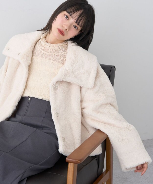 earth music&ecology ファーショートブルゾン Cream