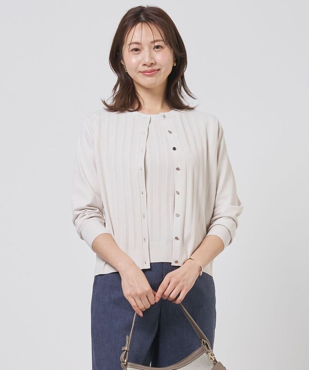 J.PRESS LADIES Rayon Elite Stretch クルーネック カーディガン ライトベージュ系