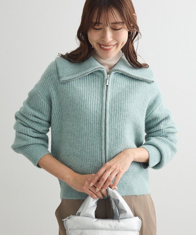 Green Parks Ｚｉｐ付きコンパクトニットカーディガン Light Green