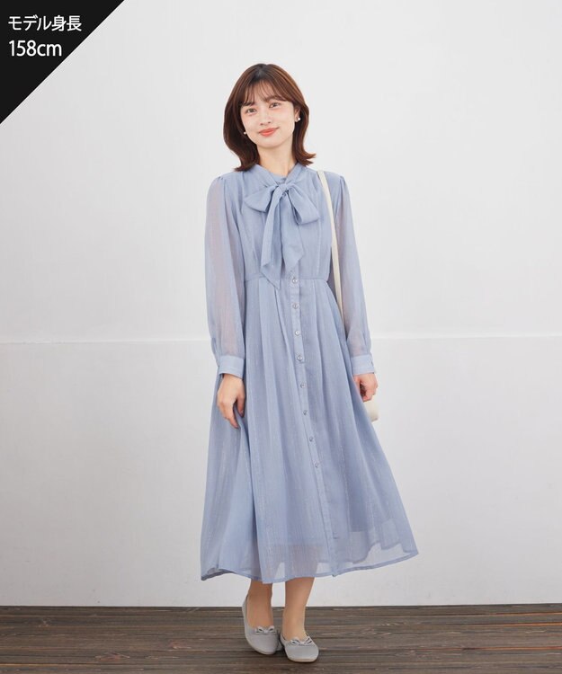 Tiaclasse L 【2WAY取り外しリボン付き】リボンタイラメシフォンワンピース サックス