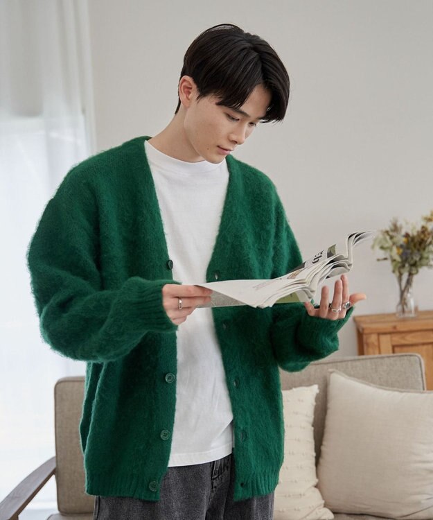 WEGO モヘアライクBIGカーディガン グリーン