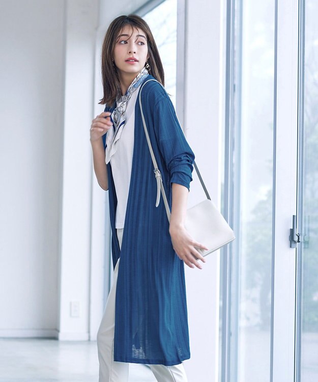 Tiaclasse 【吸水速乾・UVケア・洗える】ランダムリブカットソーカーディガン ターコイズ