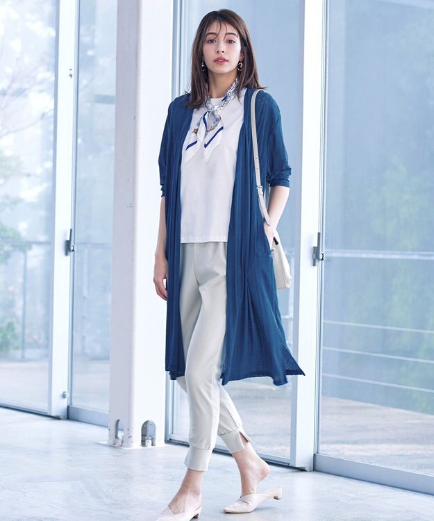 Tiaclasse 【吸水速乾・UVケア・洗える】ランダムリブカットソーカーディガン ターコイズ