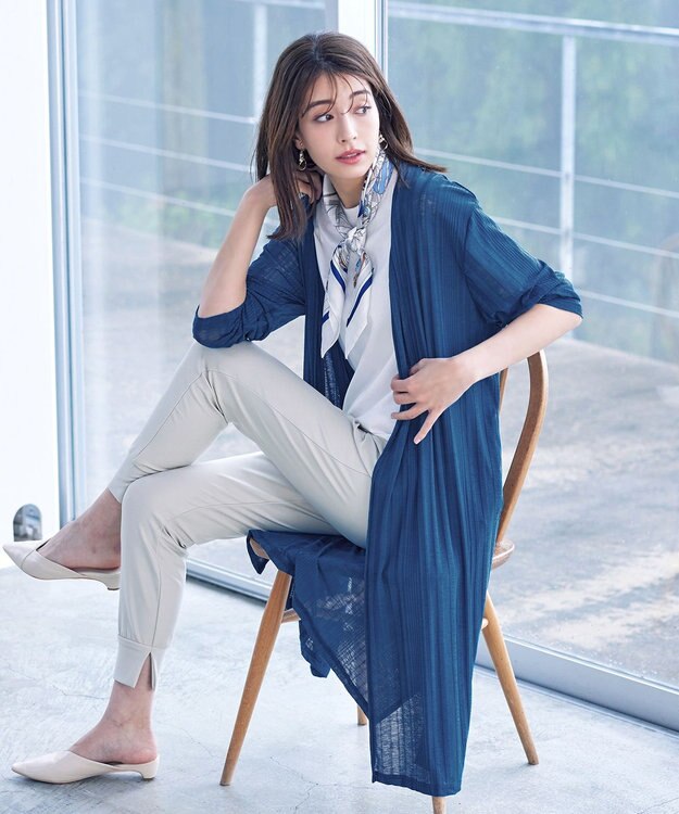 Tiaclasse 【吸水速乾・UVケア・洗える】ランダムリブカットソーカーディガン ターコイズ