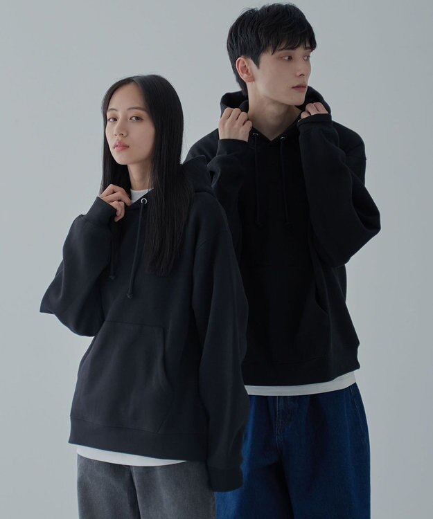 WEGO 【ユニセックス着用ITEM/裏起毛】リラックスフィットスウェットプルパーカー ブラック