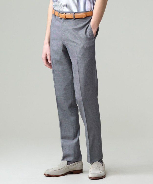 J.PRESS MEN 【Peppin Merino Comfort】【ウォッシャブル可 / 折り目加工】バーズアイ スラックス / ノータック ライトグレー系