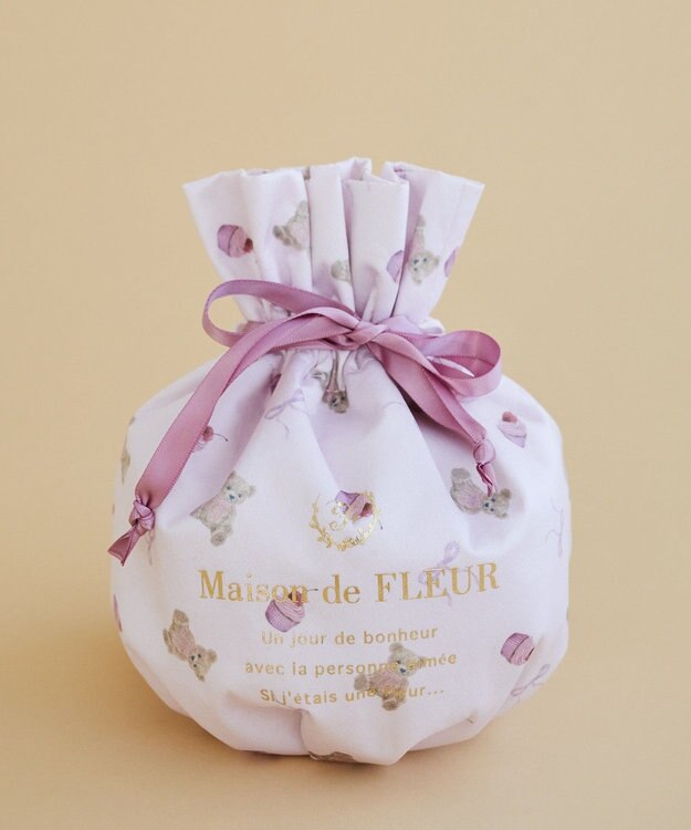 Maison de FLEUR ベア総柄巾着ポーチ Pink