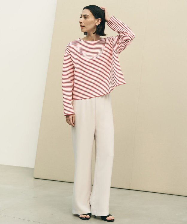 UNFILO 【ウエストゴム/セレモニー】ドライダブルクロス イージー ワイドパンツ アイボリー