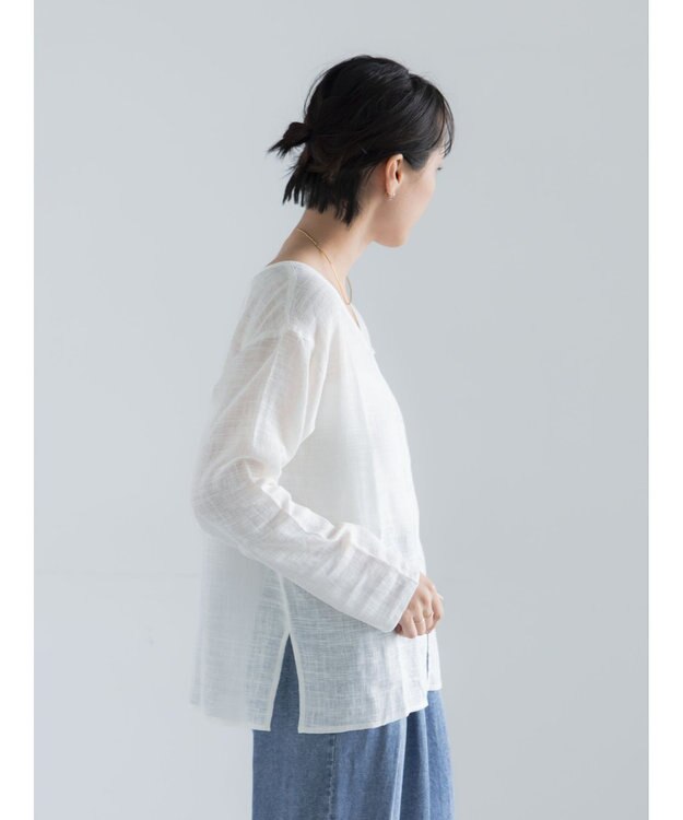 Te chichi レーヨンリネンメッシュシャツ オフホワイト
