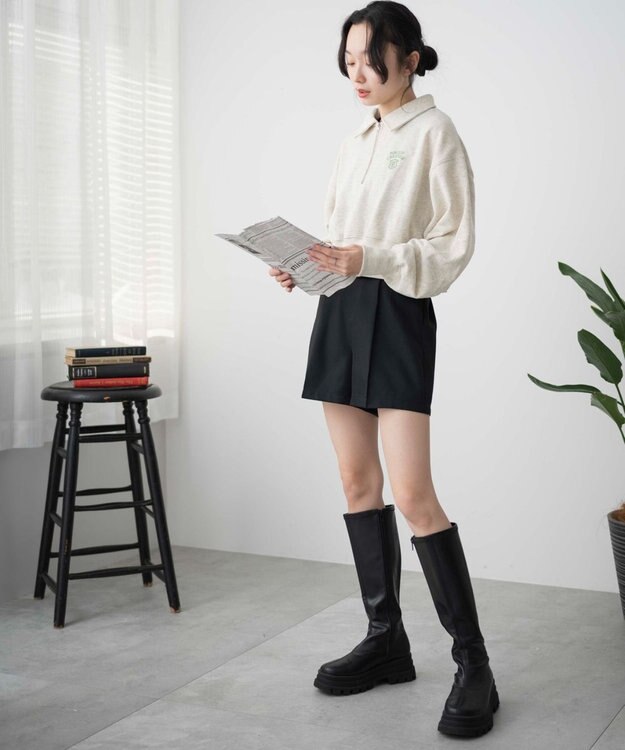 WEGO ハーフZIP襟付きショートスウェット オートミール