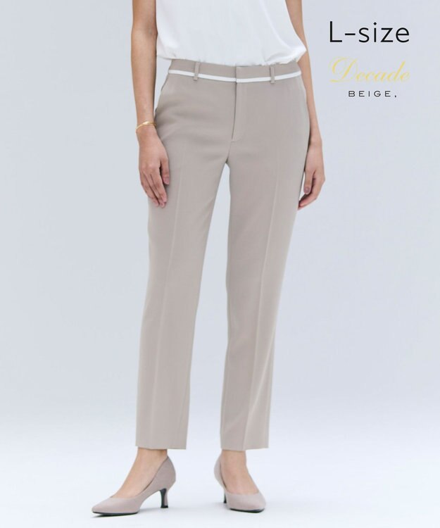 BEIGE， 【洗える・L-size】CINDY / クロップドパンツ  Taupe × White