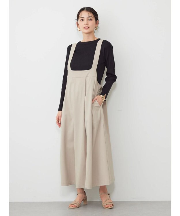 AMERICAN HOLIC 丈違いフロントタックジャンバースカート Gray Beige