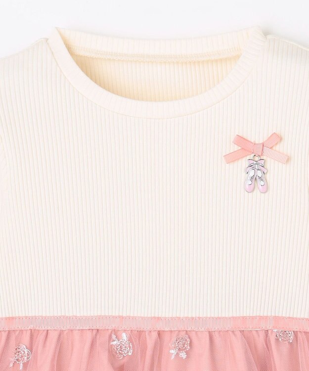 ANY KIDS バレエ刺繍チュールワンピース ホワイト×ピンク