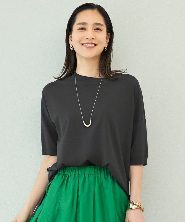 自由区 【接触冷感・UVカット・WEB限定カラーあり】クレープストレッチプルオーバー ニット [新色]バーント