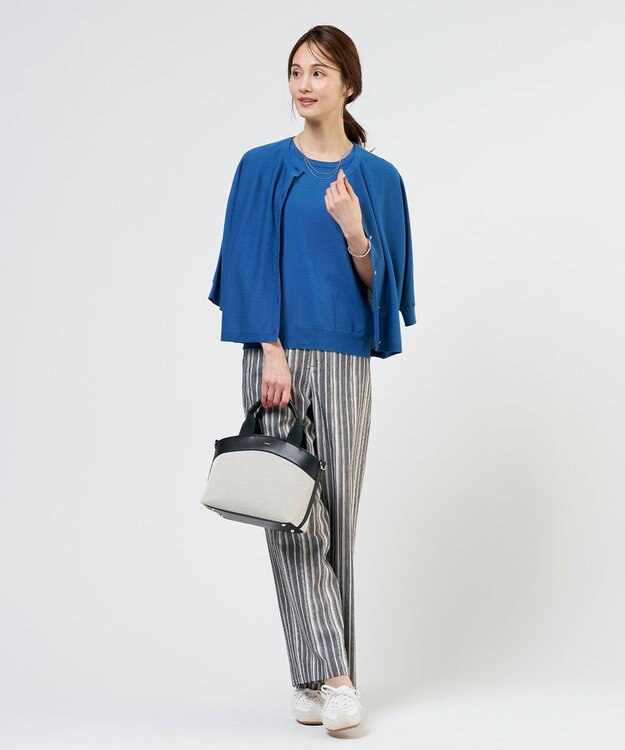 J.PRESS LADIES リネンレーヨン 柄 ワイドパンツ 【WEB限定】ネイビーチェック系