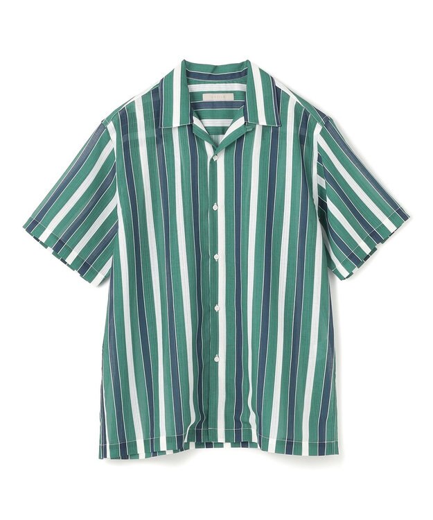 UNFILO MENS シアーメッシュプリント オープンカラーシャツ【ギフトにもおすすめ】 グリーンストライプ